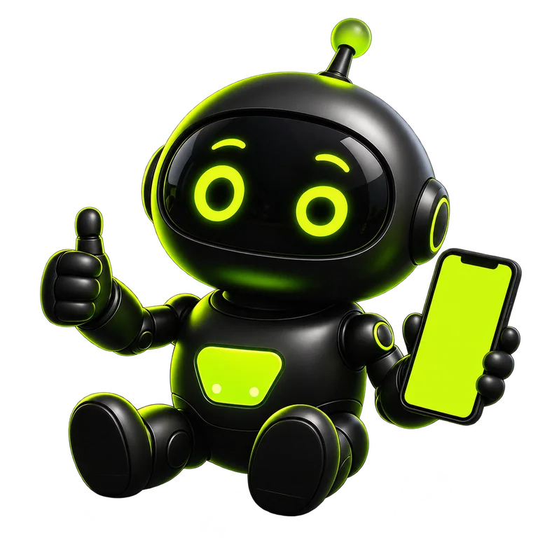 Black Bot holding a phone and giving a thumbs up